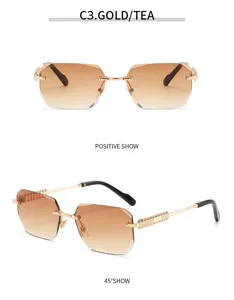 Men polygonal rimless sunglasses retro fashion outdoor sun protection eyewear gradient lenses