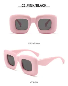 Gafas de sol cuadradas gruesas para mujer y hombre, estilo urbano Y2K montura rosa.