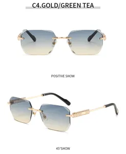 Men's fashion polygonal rimless sunglasses with gradient lenses and stylish metal frames.