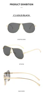 Modische Vintage Oversize Metall Sonnenbrille für Damen, goldener Rahmen schwarze Gläser.