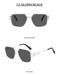Gafas de sol cuadradas con doble puente de metal para hombres y mujeres, estilo retro.