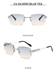 Stylish polygonal rimless sunglasses for men, retro gradient UV protection outdoor eyewear.