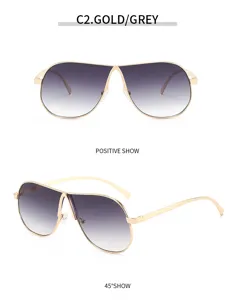 Detailansicht von modischen Damen Metall Oversize Piloten Sonnenbrille mit grauen Gläsern.