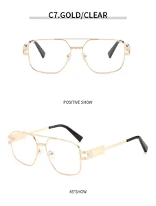 Gafas de sol cuadradas de metal dorado con doble puente y patillas elegantes para uso diario.