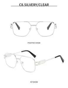 Gafas de montura cuadrada con doble puente de metal, gafas ópticas vintage para hombres y mujeres.