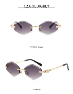 Rimless polygon gradient sunglasses for men and women, stylish metal frame driving eyewear.