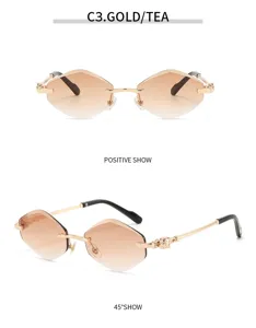 Fashion rimless gradient sunglasses for women and men, luxury polygonal cut-edge sun glasses