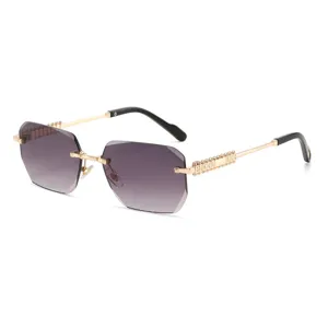 Men's fashion polygonal rimless sunglasses with gradient lenses and metal temples for outdoor.