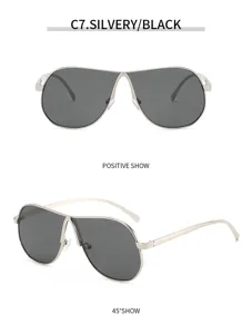 Modische Metallrahmen Oversize Piloten Sonnenbrille Damen, vintage silber schwarze Brille.