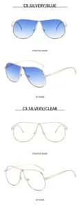 Modische Metall Sonnenbrille mit großem Rahmen für Damen Retro Pilotenstil in blauem Verlauf.