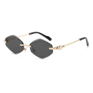 Rimless Polygon Sunglasses For Women Men Fashion Frameless Cut Edge Sun Glasses UV400 Metal Frame Outdoor Driving Eyewear