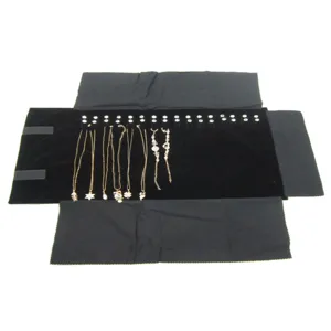Sac de rouleau de bijoux en velours noir organiseur de voyage colliers bracelets présentoir.