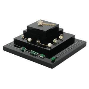 Acryl Schmuckständer schwarzer gestufter Block Organizer Schaufenster für Ketten Ohren.