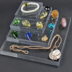 Acryl Schmuckständer Transparent Schwarz Gebürstet Quadratischer Block Organizer Für Ring Halskette Edelstein Vitrine