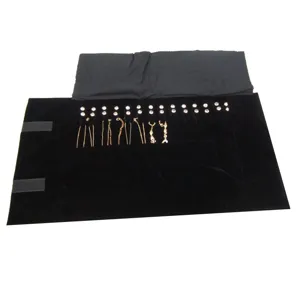 Sac rouleau de bijoux en velours noir portable voyage collier bracelet rangement organisateur