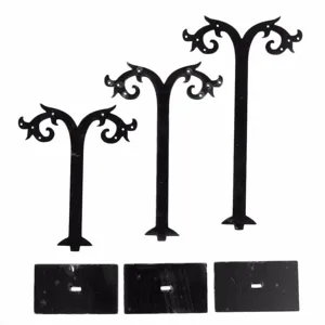 Lot de 3 présentoirs de boucles d'oreilles en acrylique noir, idéal pour boutiques de bijoux.
