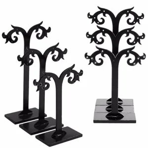 Présentoir de boucles d'oreilles en acrylique noir, support de bijoux en forme d'arbre.