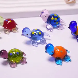 Mini colorful glass turtle figurines for micro landscape decoration and DIY aquarium tank decor.