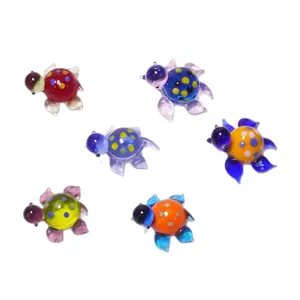 Colorful glass sea turtle figurines set for DIY aquarium micro landscape decor and cute displays.