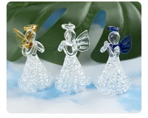Glass angel figurines set, cute miniature ornaments for car dashboard, home and desk decor.