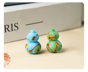 Handmade glass gourd pendant DIY jewelry accessories straight hole colorful beads set of two.
