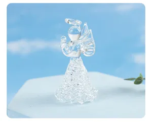 Clear glass angel figurine, miniature cute desktop decor, transparent crystal ornament for home