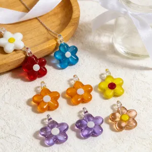Colorful Glass Flower Pendant Five Petal Flower Charm DIY Jewelry Making Accessory For Bracelet Necklace Craft