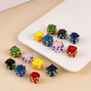 Colorful Polka Dot Square Glass Beads Loose Glazed Bead DIY Handmade Jewelry Earrings Necklace Accessories Material