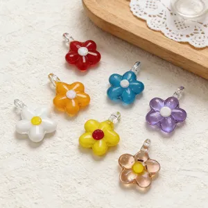 Colorful glass flower pendant mini five-petal charm bead DIY jewelry making accessories