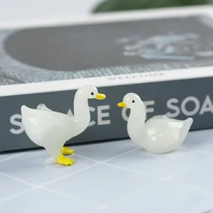 Cute white glass duck figurines desktop ornaments home creative living room decor 2pcs