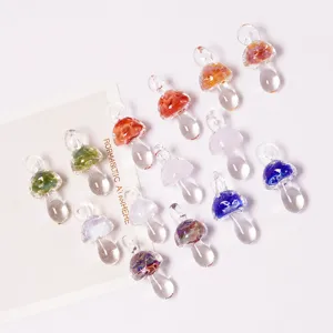 Handmade Lampwork Glass Mushroom Pendant Multicolored Water Ripple Glass Pendants DIY Jewelry Making Beaded Accessories