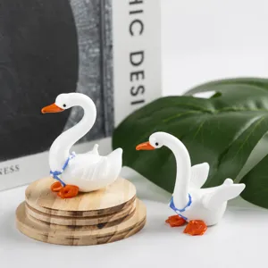 Handcrafted Glass Swan Figurine Cute Animal Miniature Ornament Desktop Car Interior Decoration Cute Glass Craft Gift