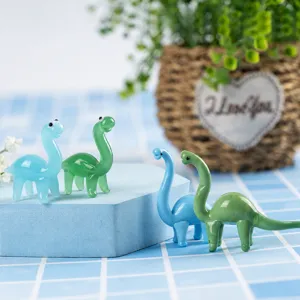 Cute Glass Dinosaur Figurine Miniature Animal Statue Desktop Ornament Colorful Glass Art Home Decor Desk Figurine
