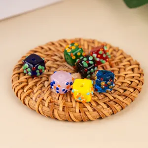 Colorful square glass beads with polka dots for DIY handmade jewelry and necklace accessories.
