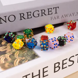 Colorful square glass beads, multi-color polka dot lampwork DIY jewelry making accessories