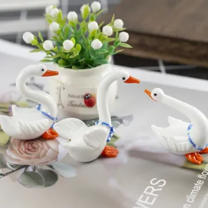 Cute glass white swan figurines set desktop mini animal ornaments home decor craft gifts