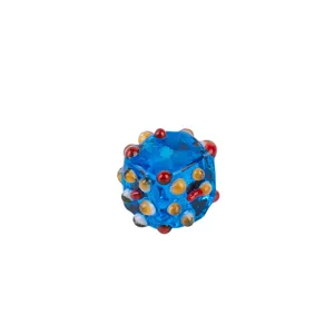 Blue square glass bead with colorful polka dots for DIY handmade jewelry earrings necklaces.
