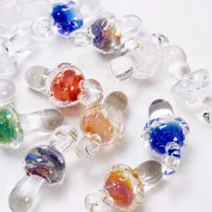 Colorful lampwork glass mushroom pendants water ripple DIY handmade jewelry making charms.
