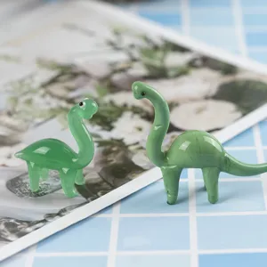 Cute Green Glass Dinosaur Figurines Set, Miniature Animal Desktop Ornaments for Home Decor