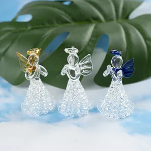 Glass angel figurine cute miniature ornament desktop home decor cute decorative gift
