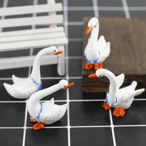 Handmade glass white swan figurine cute animal miniature desktop car ornament decor set
