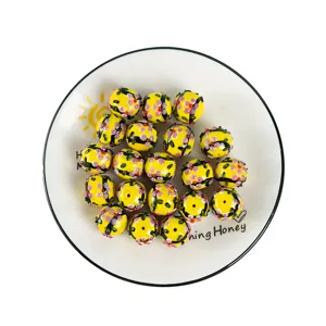 Handmade lampwork glass beads yellow bee pattern round loose beads for DIY jewelry making