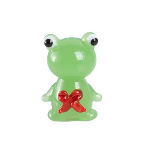 Cute handmade green glass frog figurine for car dashboard and home desktop decoration.