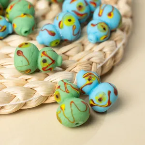 Handmade glass gourd beads for DIY jewelry making, blue and green loose beads for bracelets.