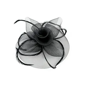 Accessoire de cheveux noir en filet et plumes pour mariage mariee soiree de spectacle.