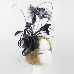 Vintage Elegant Feather Fascinator Mesh Veil Headpiece For Women Wedding Party Ball Performance Fashion Hair Accessories