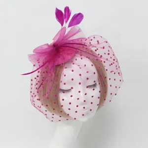 Elegant Bridal Pink Mesh Fascinator Feather Headpiece Wedding Hair Accessory Hat for Party