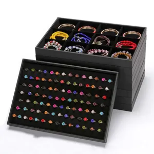 Black Velvet Jewelry Display Tray Ring Earring Necklace Storage Organizer Box