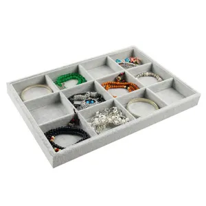 Graues Samt Schmuck Display Tablett mit mehreren Fächern für Ringe Ketten Armbänder Organizer