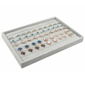 Eisgrauer Samt Schmuck Organizer Display Tablett fuer Ringe und Ohrringe Ketten Aufbewahrung